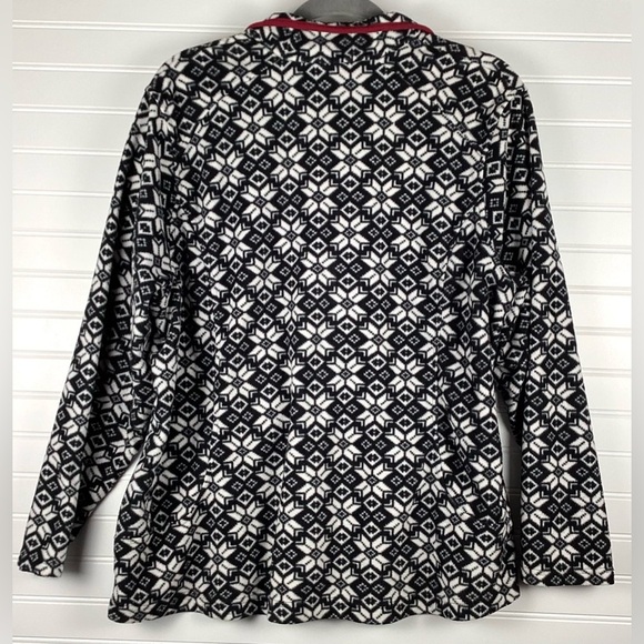 Lands End Quarter Zip Women's Fleece Sz. XL Black White Snowflake Design - Picture 4 of 6